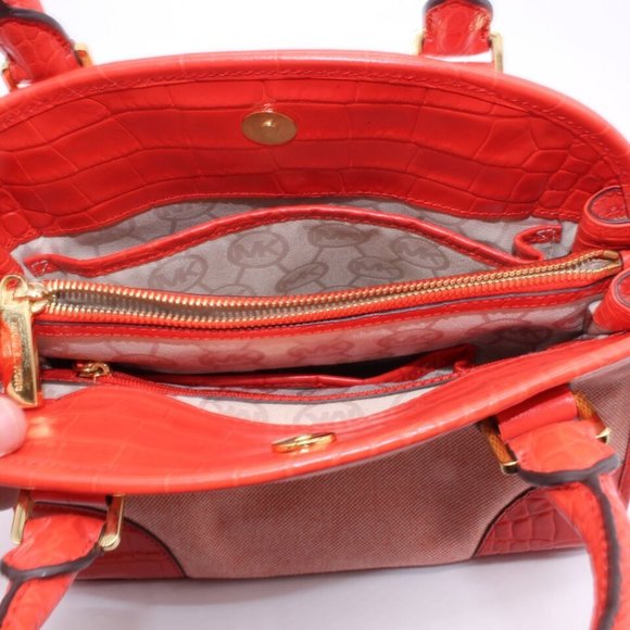 Michael Kors Bowling SATCHEL Shoulder Bag Purse Red Embossed Leather - Picture 13 of 13